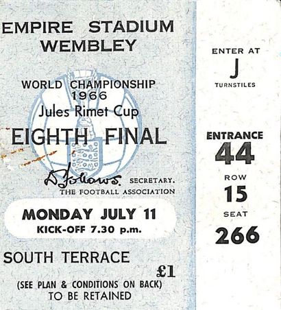 null Set of 5 official tickets for the 1966 World Cup with three 1/8 finals, one...