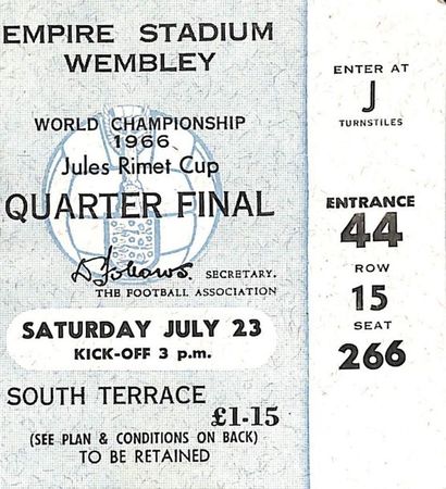 null Set of 5 official tickets for the 1966 World Cup with three 1/8 finals, one...