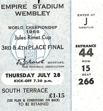 null Ensemble de 5 billets officiels de la Coupe du Monde 1966 avec trois 1/8 de...