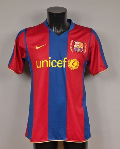 null Lionel Messi. Barcelona jersey n°19 worn during the Champions League match against...