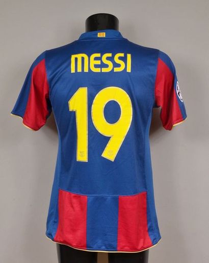 null Lionel Messi. Barcelona jersey n°19 worn during the Champions League match against...