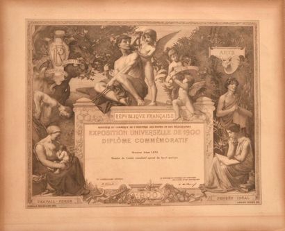 null Commemorative diploma of the 1900 Universal Exhibition awarded to Mr Adam Levi,...