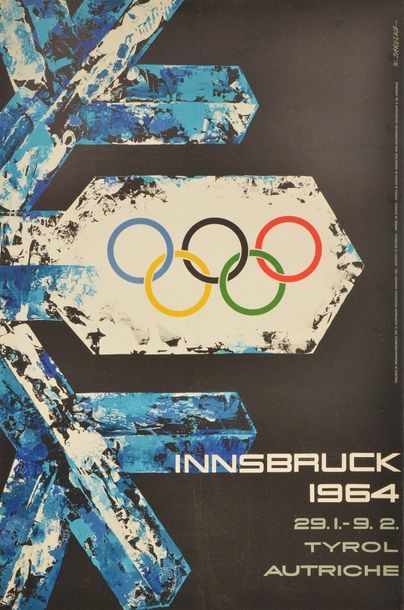 null Affiche officielle. Logo des IXème Jeux Olympiques d'hiver. Par W. Jaruska....