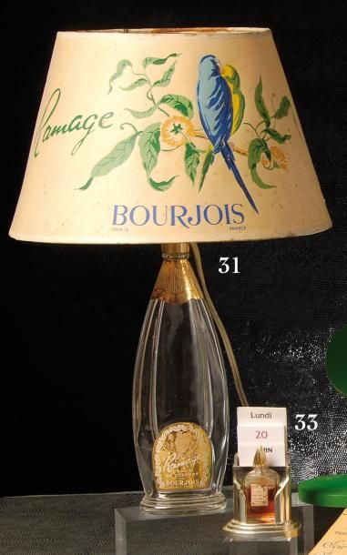 BOURJOIS "Ramage" - (1952) Lampe publicitaire avec abat-jour illustré polychrome...