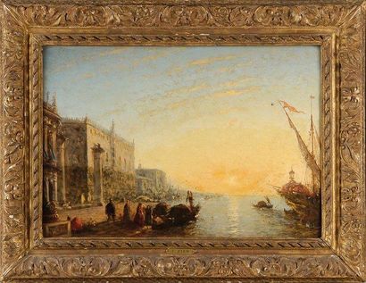 Félix Ziem (1821-1911) Levé de soleil sur Venise Huile sur panneau parqueté signé...