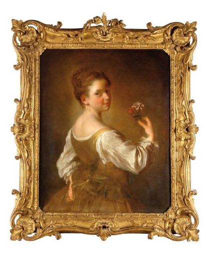 Alexis GRIMOU (Argenteuil 1678 - Paris 1733) Portrait de jeune fille avec des fleurs...