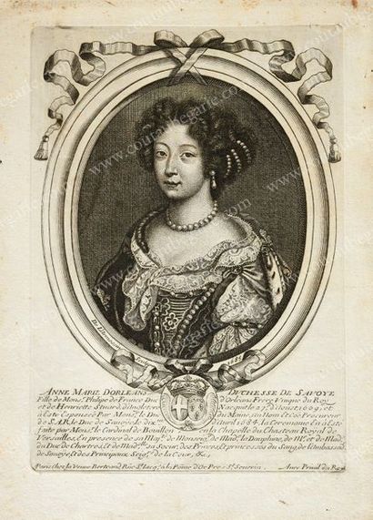 ÉCOLE FRANÇAISE Portrait d'Anne-Marie d'Orléans, duchesse de Savoie (1669-1728).
Gravure...