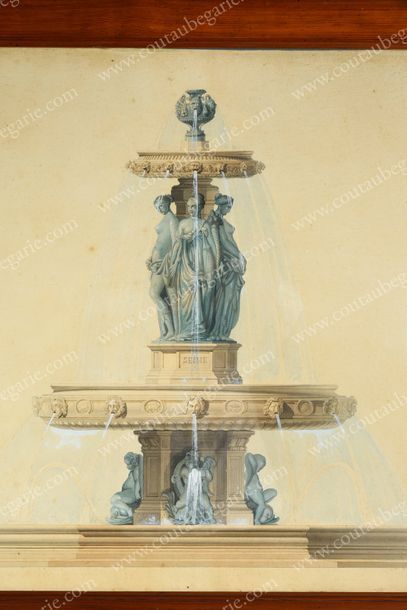 null VISCONTI Louis (1791 - 1853) et son agence.
Projet pour la Fontaine Louvois
Plume...