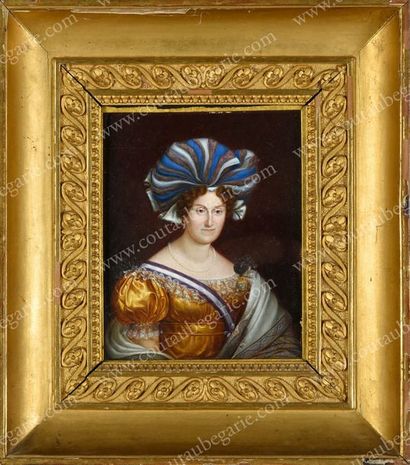 ATTRIBUÉ À LUIGI VACCA (1778-1854). Portrait de la reine Marie-Christine de Sardaigne,...