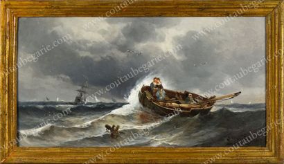 École ÉTRANGÈRE du XIXe siècle Chaloupe dans la tempête.
Huile sur toile signée indistinctement...