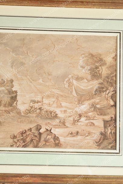 BREBIETTE PIERRE (c. 1598-1642) 
Le Déluge.
Plume et encre brune sur traits de sanguine,...