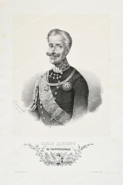 null CHARLES-ALBERT, roi de Sardaigne (1798-1849).
Ensemble de quatre belles lithographies...