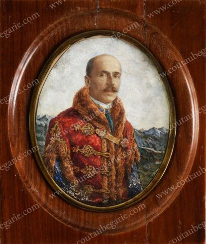 ÉCOLE ÉTRANGÈRE Portrait d'un noble en tenue traditionnelle Magyar.
Miniature sur...