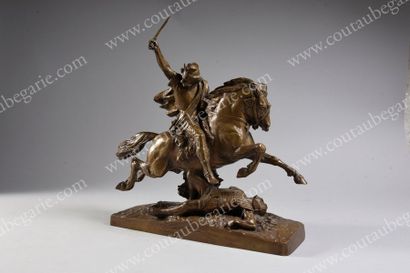 Auguste BARTHOLDI (1834-1904) Statue équestre de Vercingétorix.
Bronze à patine dorée...