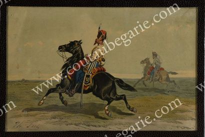 CHARLES DE LUNA (c. 1812 - ?) Le passage en revue des Lanciers de la Garde de l'empereur...