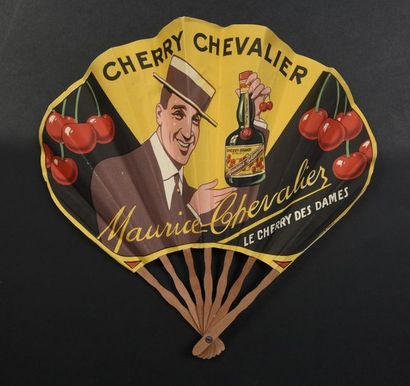 null Alcools - "Cherry Chevalier", éventail publicitaire pour Cherry Chevalier illustré...