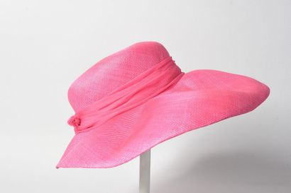 null CHAPEAU d’été, capeline en paille tressée rose, calotte ceinte d’un ruban de...