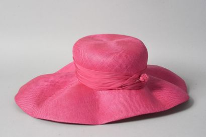 null CHAPEAU d’été, capeline en paille tressée rose, calotte ceinte d’un ruban de...