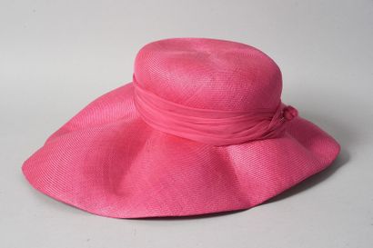 null CHAPEAU d’été, capeline en paille tressée rose, calotte ceinte d’un ruban de...