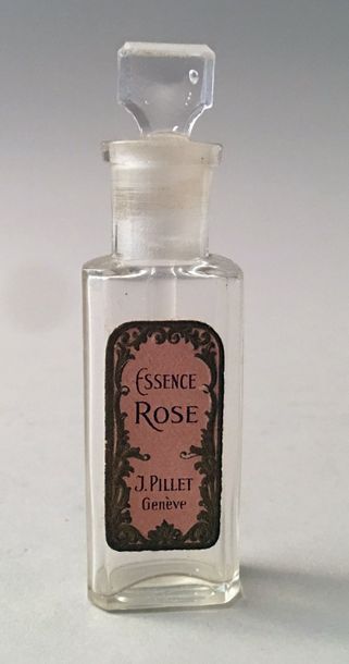 null J.Pillet - "Essence Rose" - (années 1910) Flacon testeur en verre incolore avec...