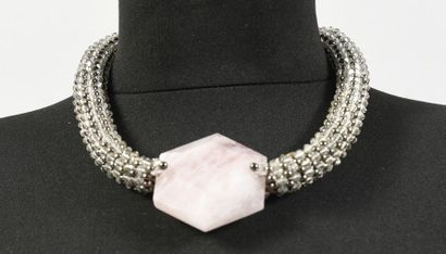 null GIORGIO ARMANI, collier tour de cou, important quartz rose octogonal facetté...