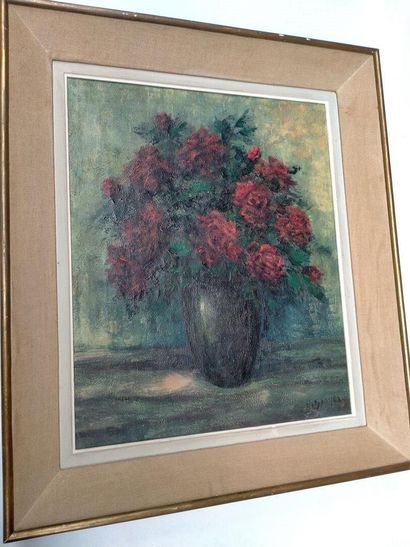 null H. S BOYER, Vase de roses, huile sur toile, Signé en bas à droite, 61 x 50c...