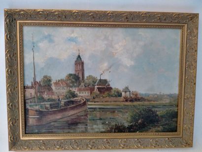 null L. MARIANI, Vue d'un fleuve, huile sur toile, Signé en bas à droite 36 x 53...