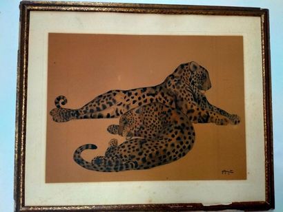 Georges GUYOT, Etude de léopards, Aquarelle,...