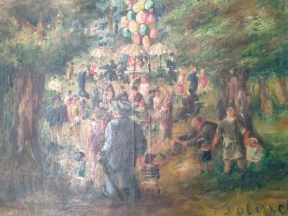 null Zygmunt DOBRZYCKI, "La fête foraine", huile sur toile, Signé en bas à droite,...