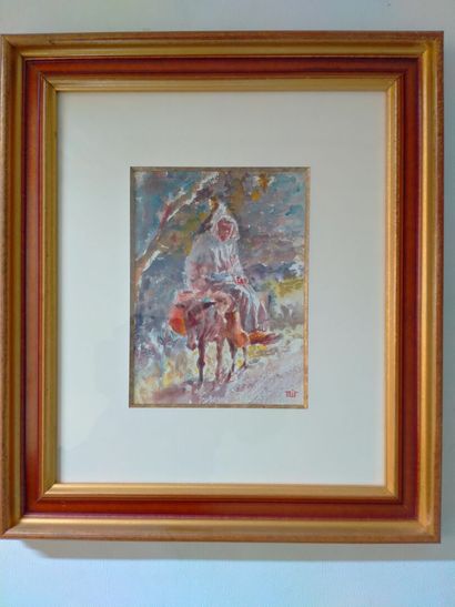 null MIR, "Le marocain sur son âne", Aquarelle, Signé en bas à droite , 22 x 16,5...