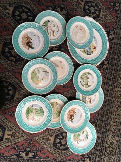  Set of 12 plates and a dish in earthenware...