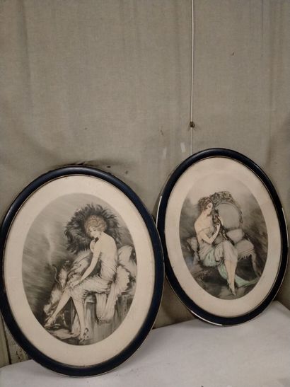 null C. ANDRE, "les élégantes aux animaux" pair of two art nouveau engravings in...