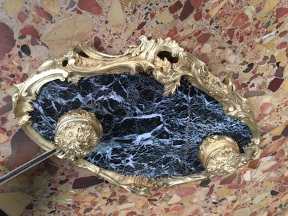 Inkwell rocaille style, grey marble, gilded...