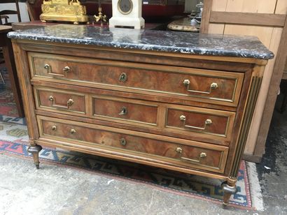 null Louis XVI style chest of drawers, opening three drawers, top marble St. Anne...