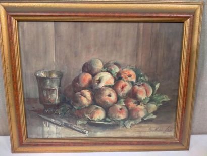 null Mathilde Sée, "still life with peaches" watercolor on paper, 19th century, 35.5...