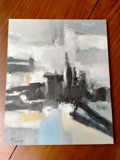 null B. LADEVEZE, "paysages gris", huile sur toile, Signé en bas à gauche, 50 x ...