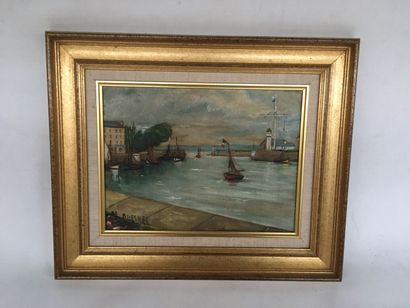 null QUESNEL "The basin of Honfleur" oil on canvas, signed lower left 25x32