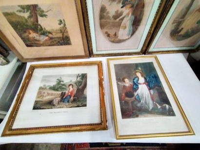 null Set of 4 English engravings of which 3 framed under glass.