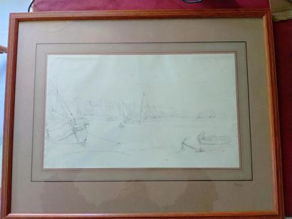 null Charles MOZIN, "vue sur la grève", drawing on paper, signed lower right, 27...