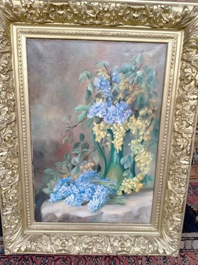 null GUERIN, "Still life of a wisteria" oil on canvas Signed lower right dated 1910....