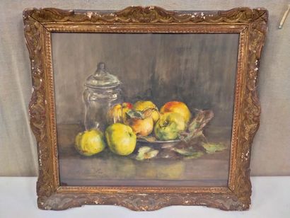 null Mathilde Sée, "still life with apples" watercolor on paper, 19th century, 35...