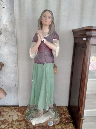 null Statue de Jeanne dans les champs "Pour la France", plâtre, XXe H : 90cm (choc,...