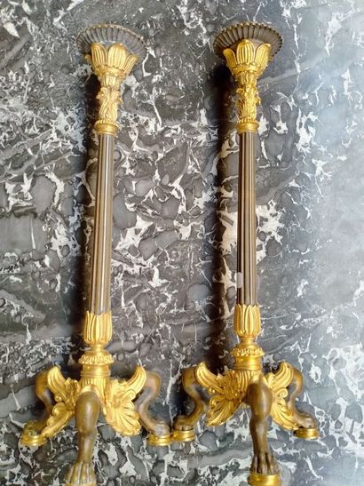 null Pair of bronze candlesticks with claw feet H : 37cm