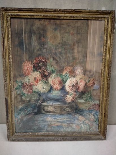 null Mathilde Sée, "The hydrangea bouquet", watercolor on paper framed under glass...