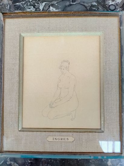 null École française XIXe, Nu assis, dessin sur papier, portant un cartouche "Ingres"....