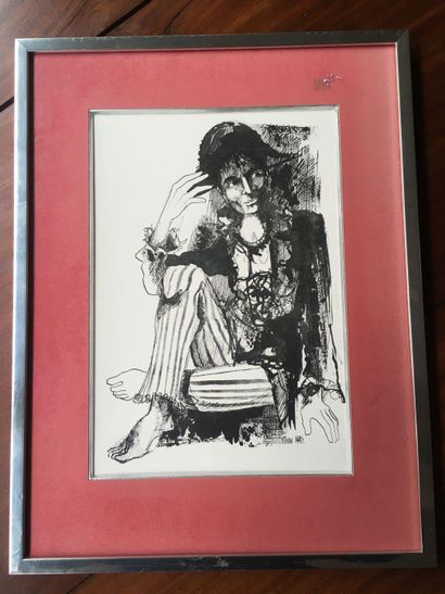 null Pierre MAS "A beggar without panties" engraving XXth 35x24cm