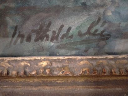 null Mathilde Sée, "Le bouquet d'hortensia", aquarelle sur papier encadré sous verre...