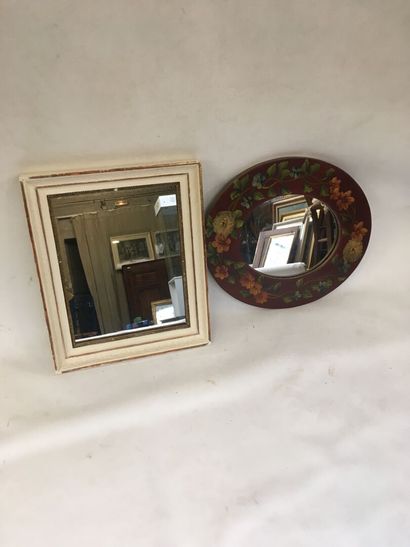 null set of 2 small mirrors, one rectangular and one medallion in painted wood