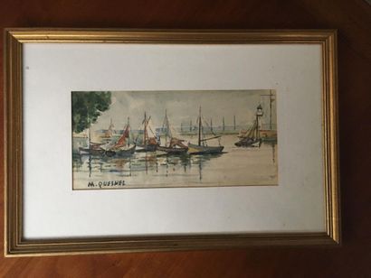 null M. QUESNEL "Boats in the Honfleur basin" Watercolor on paper, signed lower left...