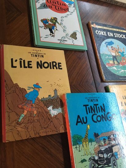 null TINTIN, set of 5 albums including L'ile noire 1947 (tears, in the state)